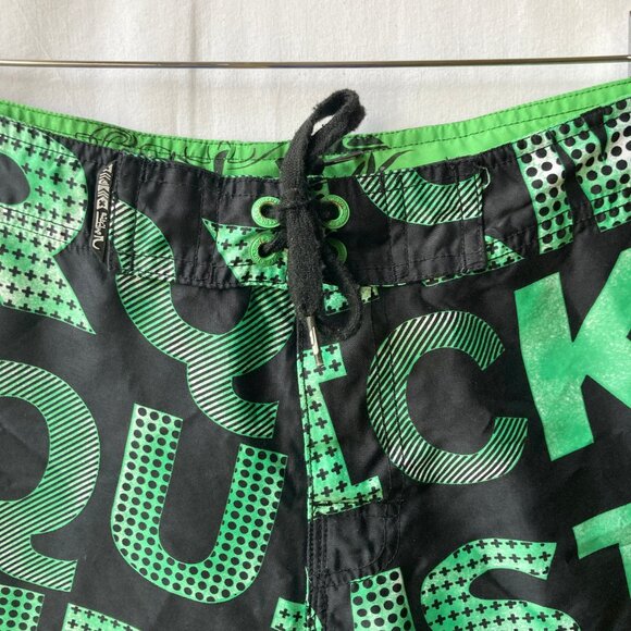 Vtg Quiksilver STORM Swim Trunks Mens Size 32 Green Black Logo Board Shorts - Picture 5 of 14